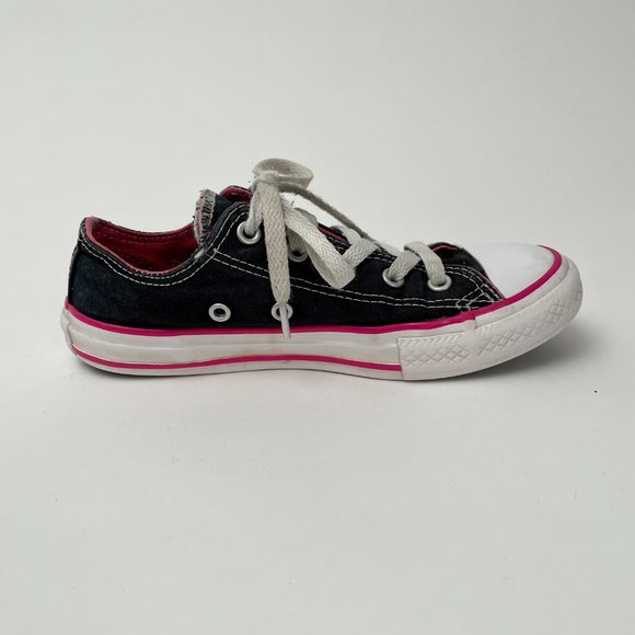 Converse Black Pink Stripe Chuck Taylor Low Top Double Tongue Sneaker, Size Y1 - Picture 4 of 6